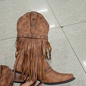 Para Busy Girl XY4850, bota de vaquero occidental para <span class=keywords><strong>mujer</strong></span>, talla 43, hebilla tachonada <span class=keywords><strong>con</strong></span> <span class=keywords><strong>flecos</strong></span>, hasta la rodilla, Cool Girl, fiesta al aire libre, país, otoño - Product Image 2