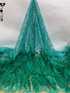 Tela de Encaje con Lentejuelas Brillantes y Plumas, Diseño Ecológico de Última Moda, para <span class=keywords><strong>Alta</strong></span> <span class=keywords><strong>Costura</strong></span> - Product Image 4