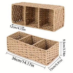 1 panier de rangement tissé à trois compartiments, bac de rangement en <span class=keywords><strong>papier</strong></span> fait à la main et en saule, support de boîte à mouchoirs pour réservoir de toilette - Product Image 5