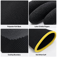 Gants de travail MaxiTough 10 Gauge 2 fils en polyester enduit de latex froissé, antidérapants, pour la construction, la manutention et le jardinage