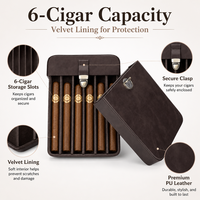 Étui à cigares portable en cuir PU à 6 emplacements, texture Crazy Horse, boîte à cigares de voyage avec fermoir sécurisé et doublure en velours