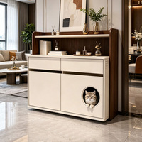 Meuble de salon multifonctionnel pour chat et chien, petit, en bois massif, avec lit pour chat, cage pour animaux de compagnie et rangement.