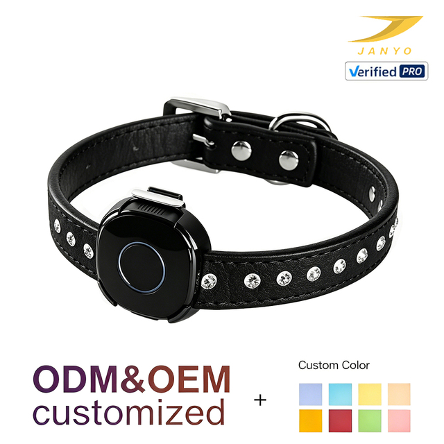 Anti Lost Pet GPS Tracking Collar Rhinestone Black Leather Dog Collar Waterproof Real Time Location Monitor Smart Pet Collar
