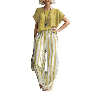 Women's Striped <b>Linen</b> <b>Trousers</b> Blue White <b>Wide</b> <b>Leg</b> Casual Pants S M L XL 2XL Europe America Style - Product Image 2