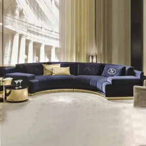 Sofa Ruang Tamu Populer Italia Setengah Bundar Semi Lingkaran Modular Beludru Bulan Modern Sofa Setengah Bulat