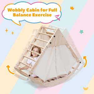 Structure de jeu d'intérieur Montessori 8-en-1 en bois naturel pour enfants, avec toboggan, arche d'escalade, balançoire et tente de conversion multifonctionnelle - Product Image 2