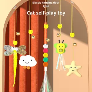Cartoon Style Katzen spielzeug Neue Ideen für Kätzchen Selbst unterhaltung Swing Hanging Door Elastic Feather <span class=keywords><strong>Pet</strong></span> Interaktives Bewegungs spielzeug - Product Image 3