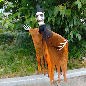 Colgante de Puerta de Calavera de Bruja de Halloween, 125x70cm, Lámina de Plástico Naranja, Decoración para Casa Embrujada, Accesorio para Fiesta - Product Image 4