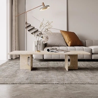 Table basse rectangulaire minimaliste en pierre de grotte jaune, design moderne et simple, style luxe léger italien