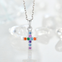 Groothandel Oem Custom Sieraden Vrouwen Kleurrijke Tiny 925 Sterling Zilveren Kruis 3A Zirconia Kleine Cross Hanger Zilveren Bedels