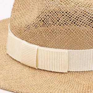 Venta al por mayor de alta calidad de verano mujeres hombres Toquilla rafia playa de ala ancha mar hierba Fedora sombreros de sol falta de color <span class=keywords><strong>Palma</strong></span> Fedora - Product Image 5
