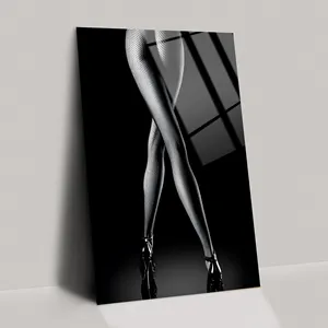 Cam tarafından boyama seksi kadın siyah ve beyaz sanat baskı akrilik cam cam boyama duvar sanatı için ev dekorasyon öğeleri