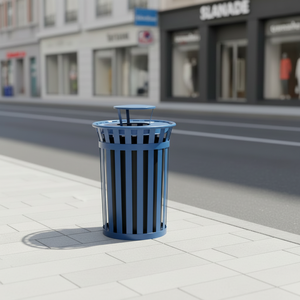 Contenedor de Basura Moderno de Acero con Rayas, Resistente al Agua, de 24/36 Galones, con Tapa para Lluvia, para Parques, Comunidades y Escuelas - Product Image 2