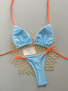 Costume da bagno bikini due pezzi da donna taglie forti in spandex/poliestere tinta unita, altamente elastico e resistente, con slip, ideale per vacanze al mare - Product Image 5