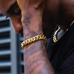 KRKC&CO <b>Mens</b> Cuban Link Bracelet 12mm 18k Gold Plated Thick Durable Hip Hop Jewelry - Product Image 3