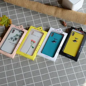 Matte Lamination ivory board and pvc window plastic paper custom phone case packaging boxes with inner tray