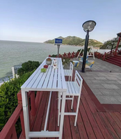 Meubles de bar d'extérieur de qualité commerciale, table de bar en métal en forme de U avec tabourets à accoudoirs, sièges de luxe pour bord de piscine et toit