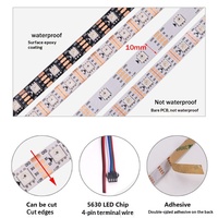 Bande LED WS2815 12V RVB pleine couleur à pixel unique adressable individuellement, étanche IP20, Ra80 CRI, dimmable, fonction Break-and-resume