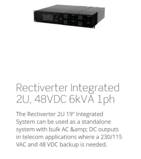 Eltek Rectiverter 2U、6kVA統合システム220 VDCシステム、Smartpack2 TouchおよびBasic Industrial CIOR0402