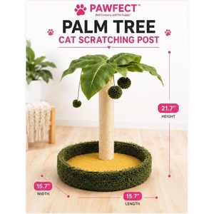 เสาข่วนเล็บแมวรูปต้นปาล์ม Pawfect สูง 21.8 นิ้ว พร้อมพรมและของเล่นปอมปอม ทนทานสำหรับแมวทุกสายพันธุ์ - Product Image 2