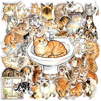 50 autocollants chat aquarelle amusants et mignons, imperméables, pour journal, scrapbook, ordinateur portable, bouteille d'eau, coque de téléphone