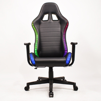 Chaise de bureau PC en cuir noir à dossier haut avec éclairage RGB, inclinable à 180 degrés, chaise de jeu ergonomique LED