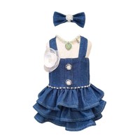 Jupe salopette classique en denim mélangé coton style Hong Kong pour chien, automne et hiver, pour Teddy Bichon, Guangdong PET-DMGD282B, vêtements pour animaux de compagnie