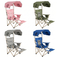 Chaise pliante d'extérieur avec auvent et ventilateur intégré, chaise de camping portable avec repose-pieds amovible, légère pour la plage et les pique-niques