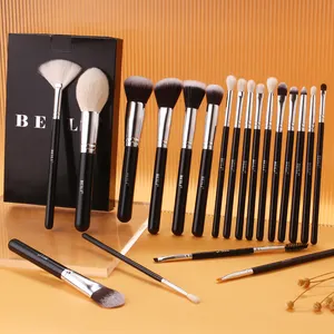 BEILI Factory Price 20pcs Goat Hair Makeup Brush Set Wood Handle Black Makeup Brushes Custom Logo Private Label Makeup Brush Set