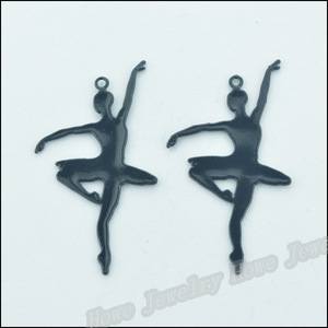 Dijes <span class=keywords><strong>de</strong></span> Bailarina para la Creación <span class=keywords><strong>de</strong></span> Joyas, 68x39mm, Aleación <span class=keywords><strong>de</strong></span> Zinc, Color Negro Metálico - Product Image 1