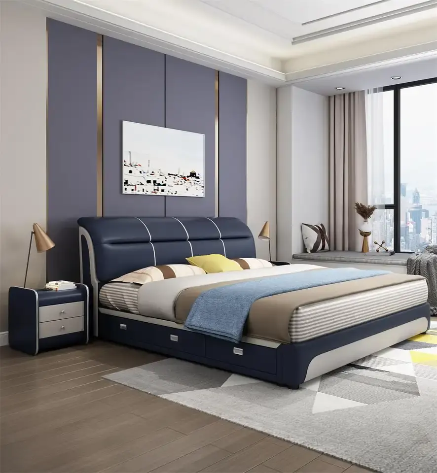 Cadre de lit de luxe king size pour chambre adulte confort luxueux-lits rembourrés avec rangement