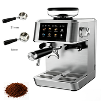 Machine à café semi-automatique durable avec boîtier entièrement métallique, 20 réglages de mouture, fonctionnement à une touche, pour le bureau et la maison, expresso, eau chaude, cafetière