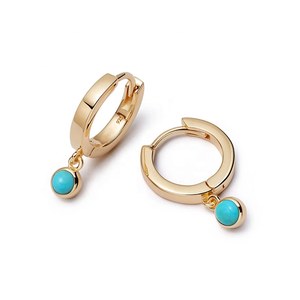 Produttore di Gioielli Personalizzati LOZRUNVE, Orecchini a Cerchio in Argento Sterling 925 con Singola Pietra Preziosa Turchese - Product Image 1