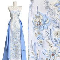 Tissu en tulle de luxe 3D perlé et brodé de sequins, maille florale brodée au laser pour robe de mariée et haute couture