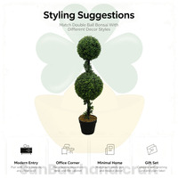 Arbre topiaire artificiel à double boule de 91 cm en buis, plante en pot enroulée, écologique, pour la maison, le bureau, l'intérieur, les mariages, Halloween