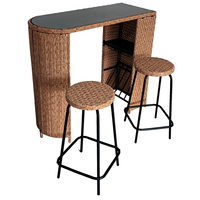 Ensemble table et tabourets de bar en rotin, comptoir de bar en verre trempé avec porte-bouteilles pour hôtel, balcon, terrasse - Fourniture en gros