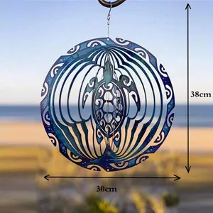 Custom 3D Sea Turtle Metal Wind Spinners Handicraft Rotating Wall Hanging Garden Balcony Yard Decor Ornament