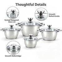 Ensemble de casseroles en acier inoxydable de qualité supérieure, antiadhésif, avec couvercles en verre, écologique, compatible lave-vaisselle, induction, gaz, électrique