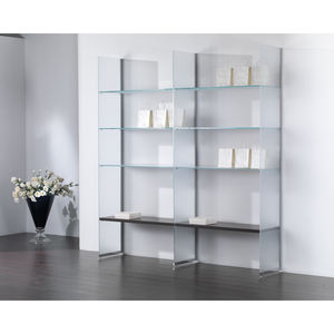 Vitrinas Modulares 203x40x H 220, Mueble de Salón con Pared de Cristal Blanco Brillante - Product Image 1