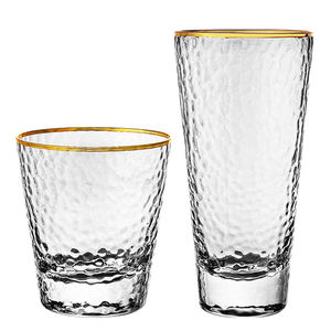 Diskon besar kaca transparan cangkir air pola palu kreatif ditarik tangan highball kaca jus kacamata dengan emas rim - Product Image 1