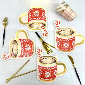 DAMAI in Stock Christmas Paper Plates Cup Shape Disposable Plates Christmas Table Decorations Holiday Xmas Dinner Plates Party - Product Image 6