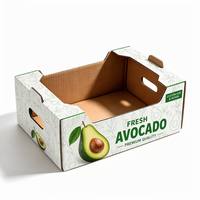 Caisse à avocats personnalisée en carton ondulé avec motif lignes blanches, idéale pour l'emballage et la présentation de fruits frais