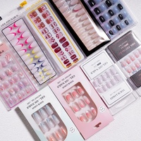 Lot de 32 faux ongles roses mats à presser avec pointes françaises scintillantes argentées, en gel souple, amovibles, faits à la main, avec colle
