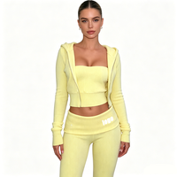 Ensemble de survêtement zippé surdimensionné pour femme avec patch brodé côtelé personnalisé de haute qualité et pantalon évasé – Tenue d'intérieur hivernale