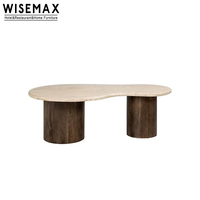 WISEMAX FURNITURE Table basse contemporaine en travertin pour salon, base en bois naturel, ensemble de tables basses rondes pour villa, hôtel