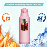 Bouteille d'eau isotherme à double paroi en acier inoxydable avec paille, grande capacité, portable pour le sport et le fitness, garde au chaud et au froid