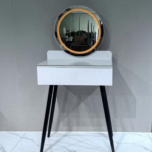 Flip Top Hidden LED Mirror <b>Dressing</b> <b>Table</b> <b>With</b> <b>Storage</b> Drawers and Stool Compact Makeup Vanity Set - Product Image 1