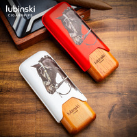 Étui à cigares portable de luxe Lubinski 2026 Year Horse - Capacité pour 2 cigares, doublure en bois de cèdre, couverture en cuir italien, absorbant l'humidité
