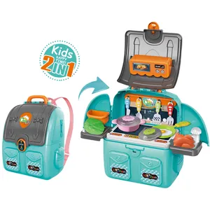 Real Kids Pretend Play 2 in 1 Kitchen Cookware Cook Play Set Set Cooking Toys for Kids with Backpack