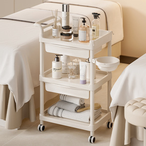 Chariot de rangement à 3 niveaux avec roulettes, amovible, facile à nettoyer, pour la maison, la chambre, le salon de beauté - Product Image 1